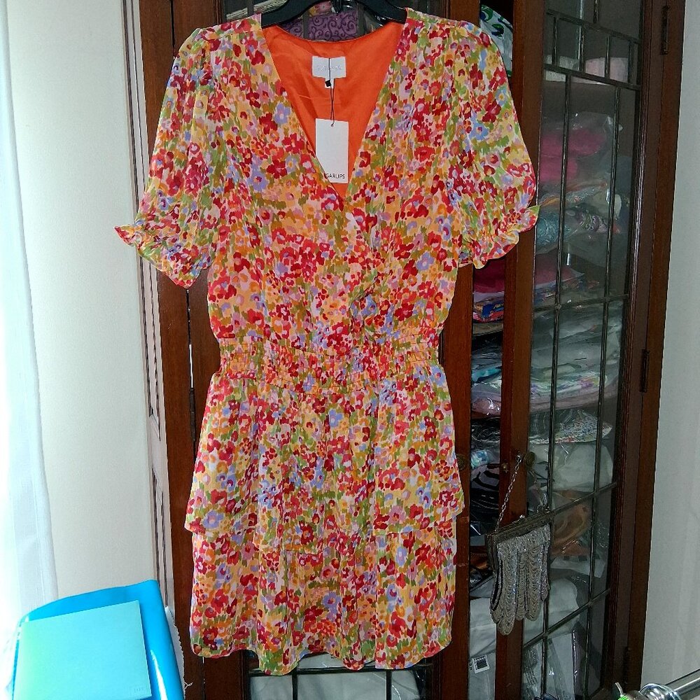 Sugarlips Colorful Floral short sleeve Dress Size M NWT  B14